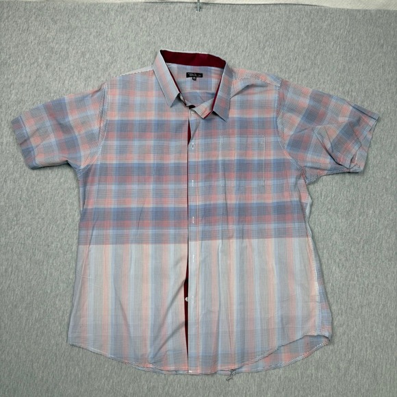Galaxy By Harvic Other - Galaxy by Harvic Mens Short Sleeve Plaid Striped Button Down Shirt Blue Red XL